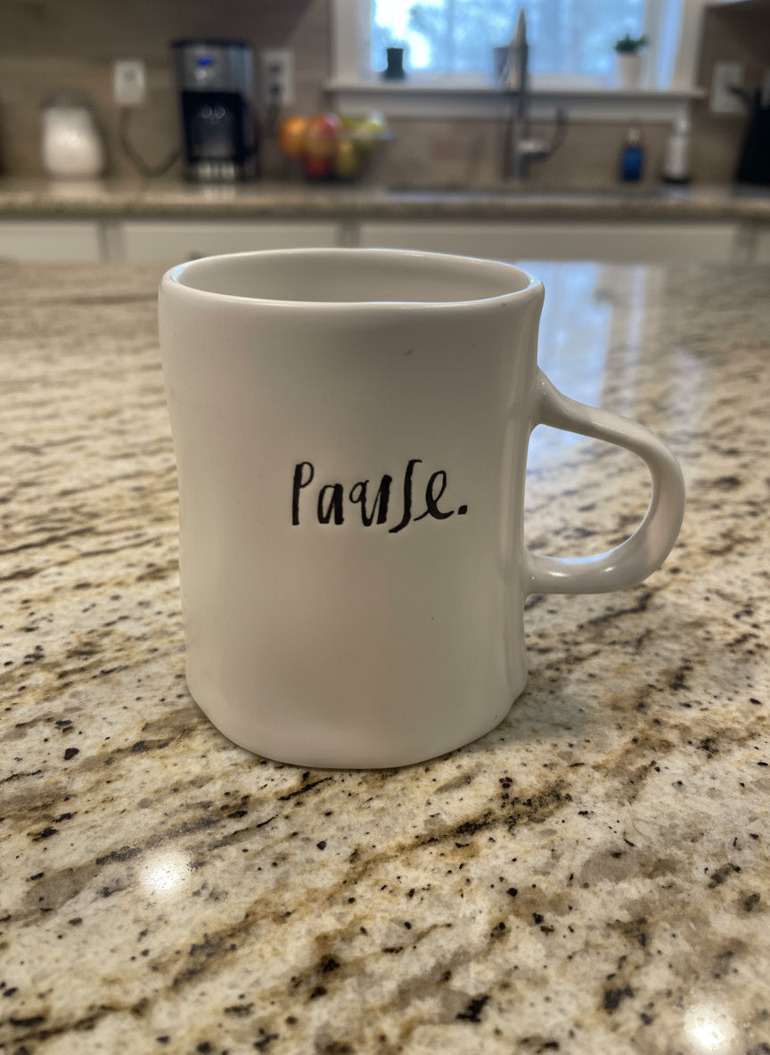 Rae Dunn PAUSE Coffee Cup Mug 4 1/8" Tall Artisan Collection by Magenta New