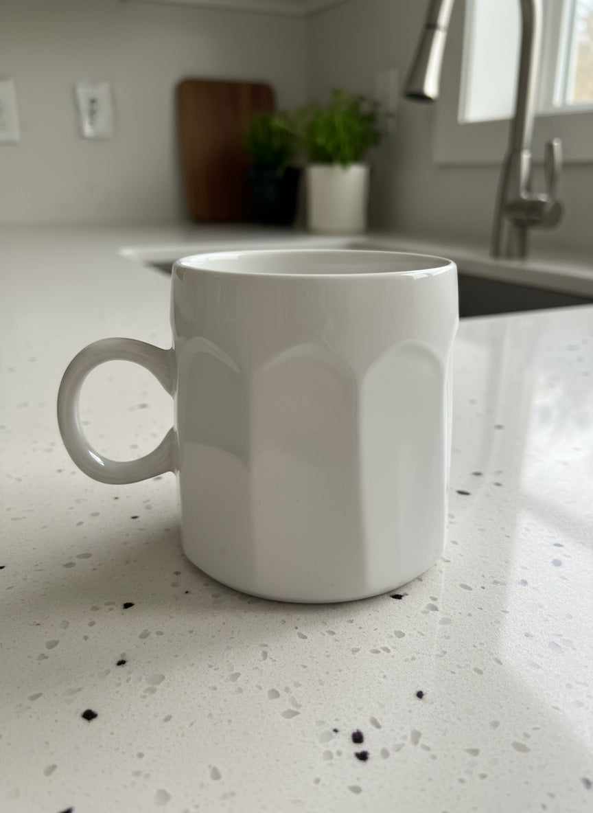 Rae Dunn THINK Magenta Ceramic Coffee Cup Mug Typewriter Font 4.25" Tall