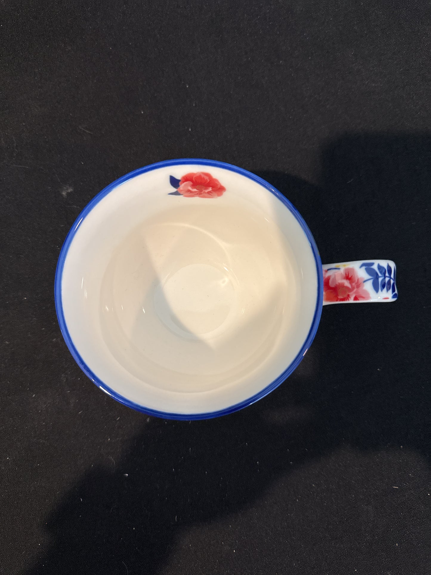 Potter's Studio Blue Footed Coffee Cup Mug Colorful Flowers, 14oz 3 5/8" Tall New