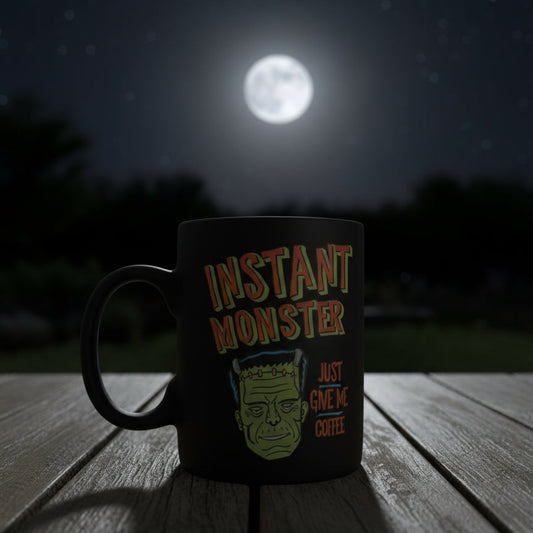 Sunday Morning Ceramics Halloween Instant Monster Just Give Me Coffee Coffee Cup Mug 4.5"