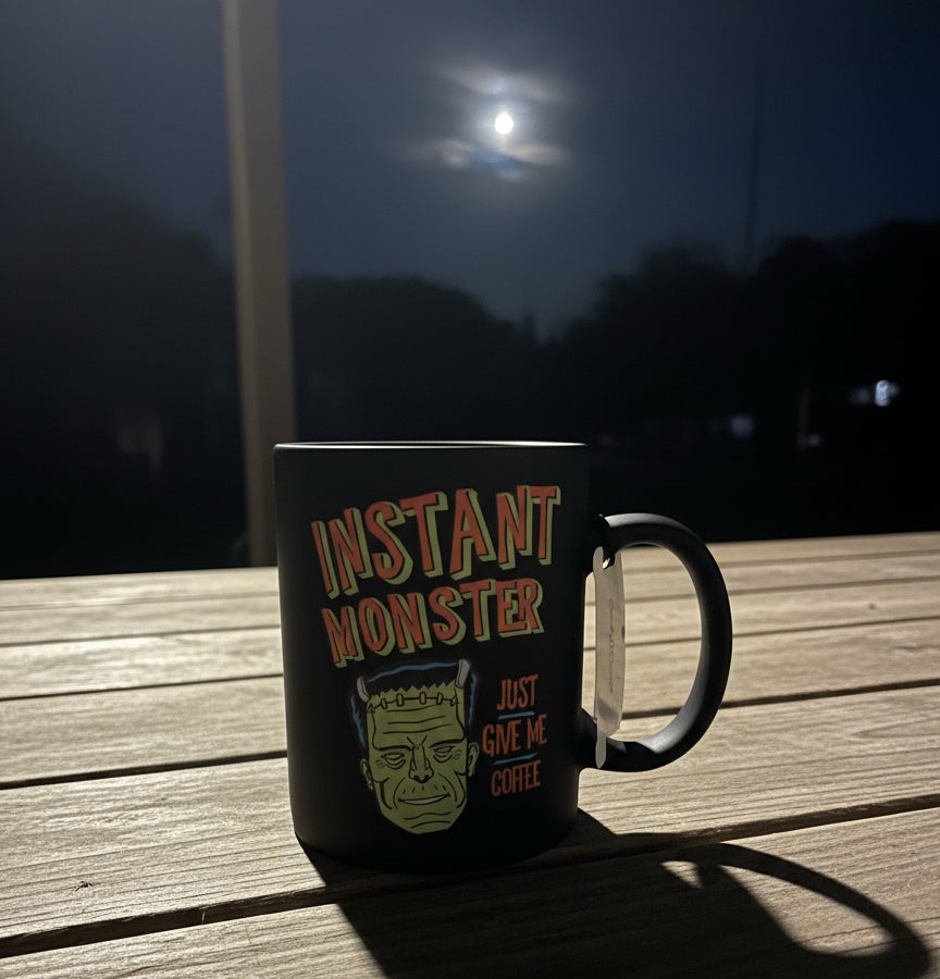Sunday Morning Ceramics Halloween Instant Monster Just Give Me Coffee Coffee Cup Mug 4.5"