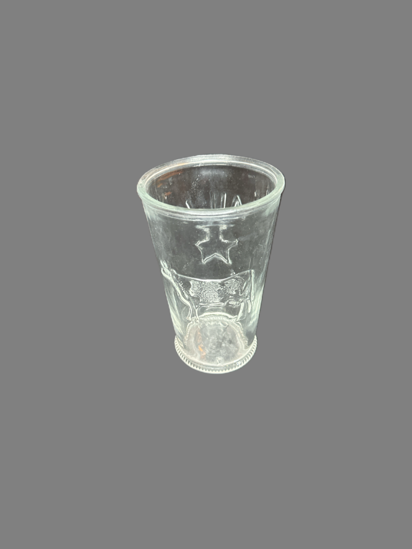 Milk 1888 Star and Cow Embossed Clear Drinking Glass Marked Canada 10oz