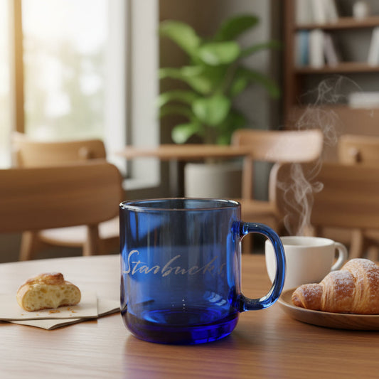 Starbucks Coffee Mug Cup 18oz Cobalt Blue Demitasse Beaker Flagon Stoup Glass 4.25" Tall