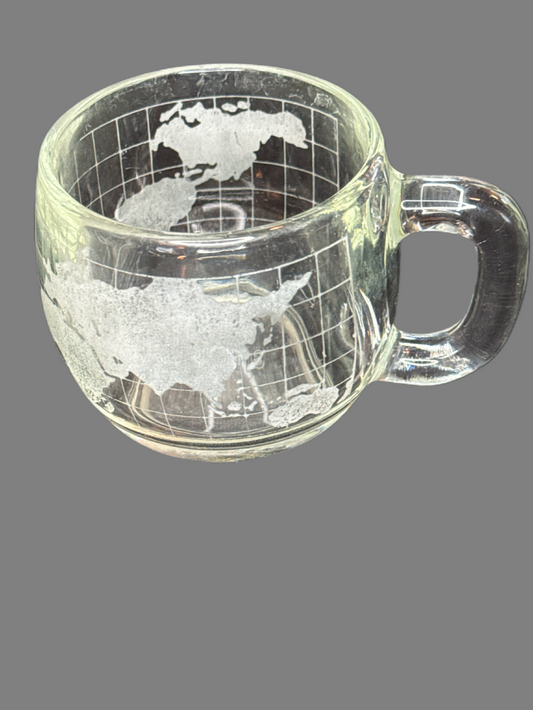 Vintage Nestle Nescafe World Globe Frosted Glass Coffee Mug