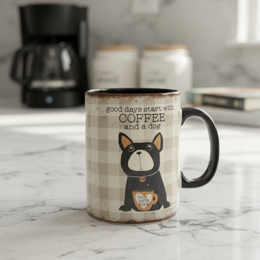 Primitives by Kathy "Good Days Start With Coffee And A Dog" Coffee Cup Mug 4 5/8" Tall