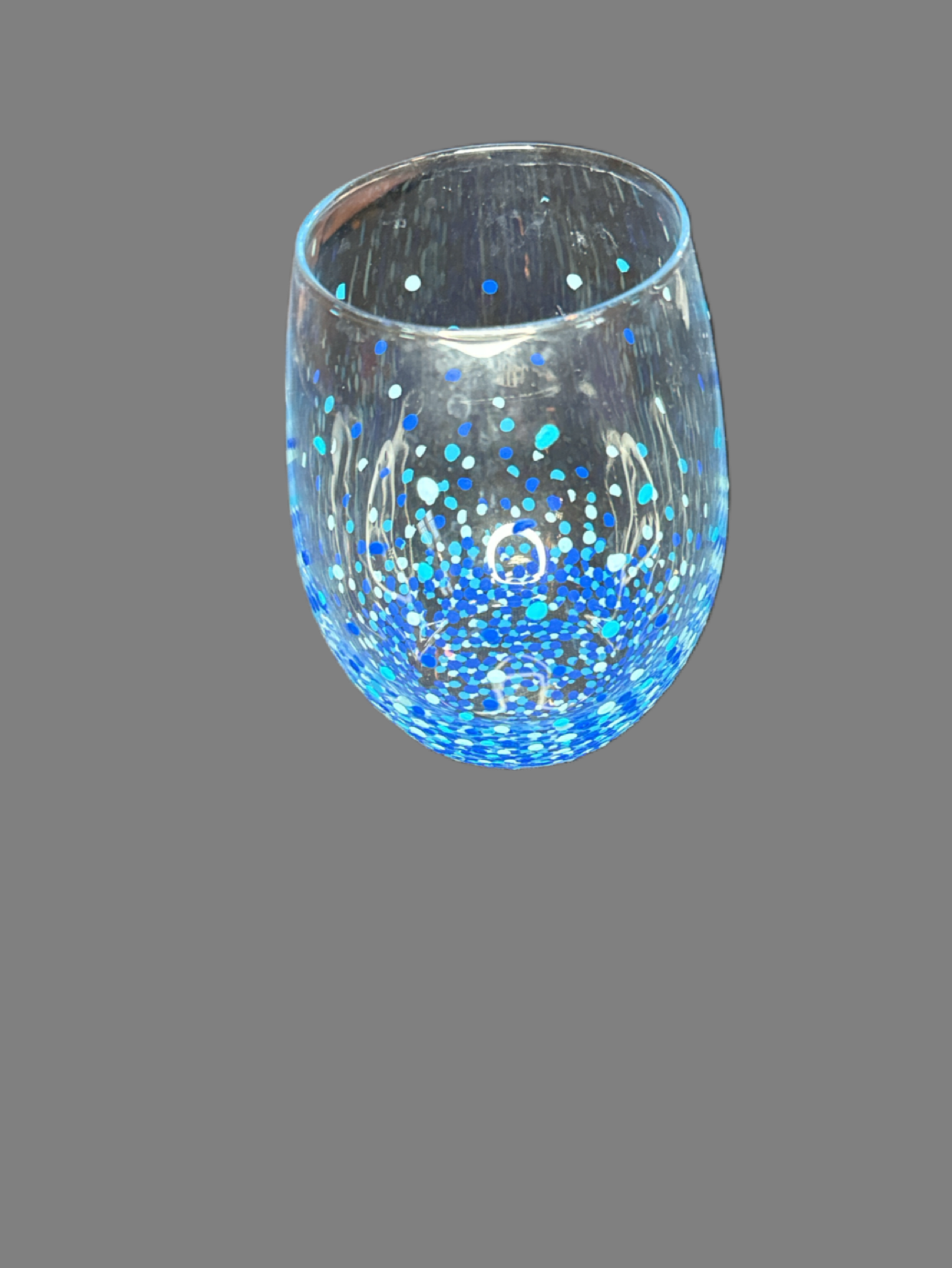 Drinking Glass with Blue Dots Hand Painted