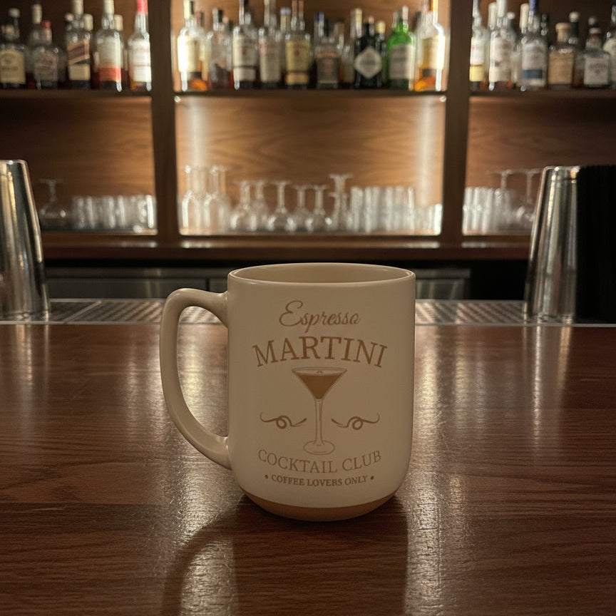 Sunday Morning Ceramics Espresso Martini Cocktail Club Coffee Cup Mug 4.25" Tall New