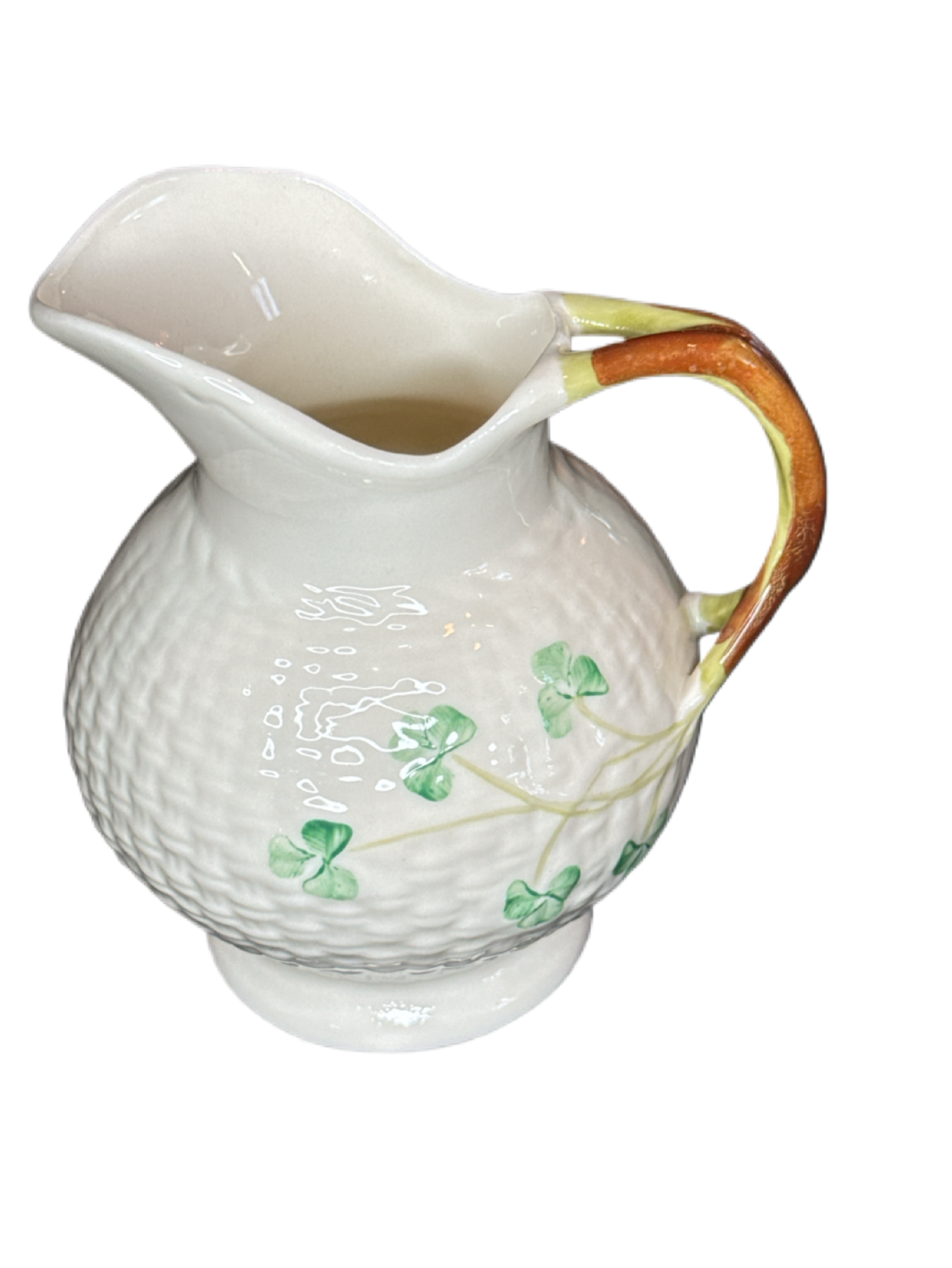 Belleek Shamrock Ireland Leaf Design Milk/Cream Jug with Markings on Bottom.