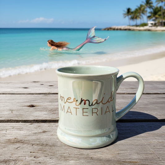 Pearl Iridescent Soft Green Mermaid Material Coffee Cup Mug 16oz 4 1/8" Tall New