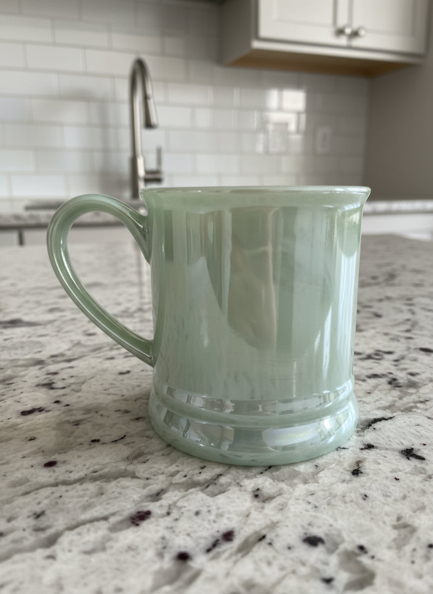 Pearl Iridescent Soft Green Mermaid Material Coffee Cup Mug 16oz 4 1/8" Tall New