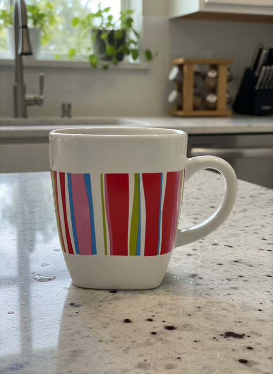 Multicolored Stripes Coffee Cup Square Rare Mug TB Toy Trading Co. 4" Tall