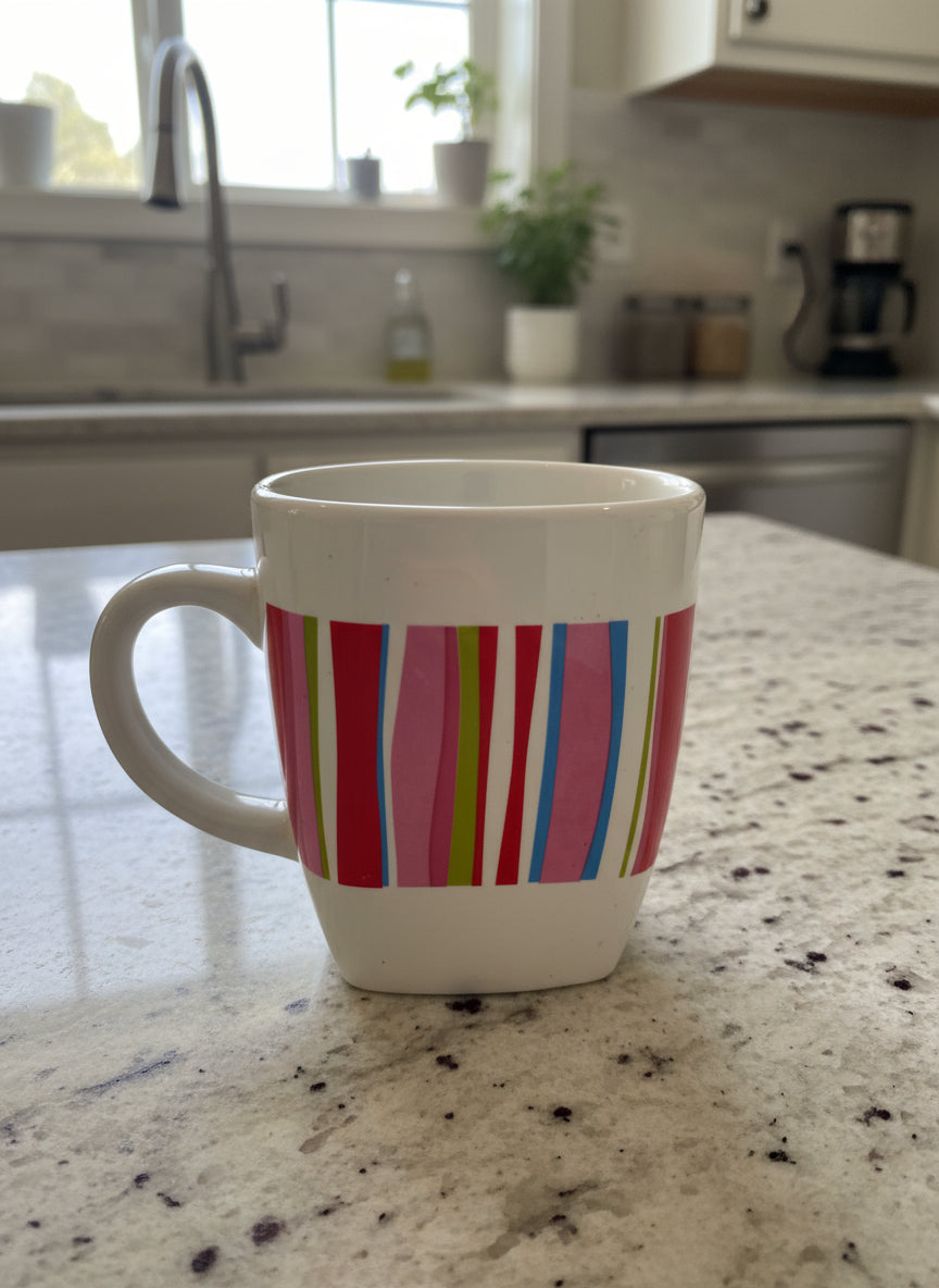 Multicolored Stripes Coffee Cup Square Rare Mug TB Toy Trading Co. 4" Tall
