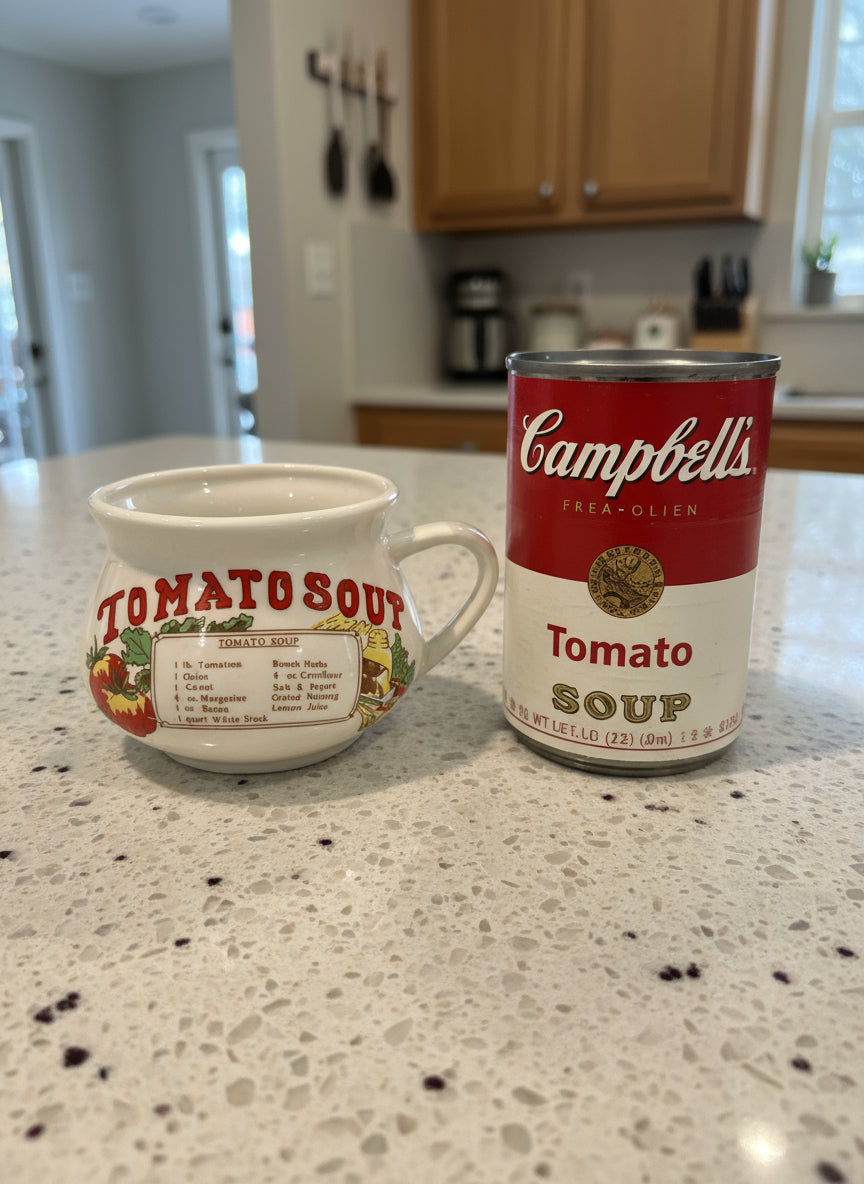 Vintage 1970s Tomato Soup Recipe Ceramic Bowl Mug Cup 3.25" Tall