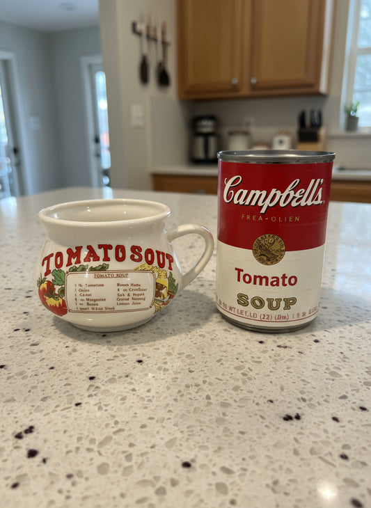 Vintage 1970s Tomato Soup Recipe Ceramic Bowl Mug Cup 3.25" Tall
