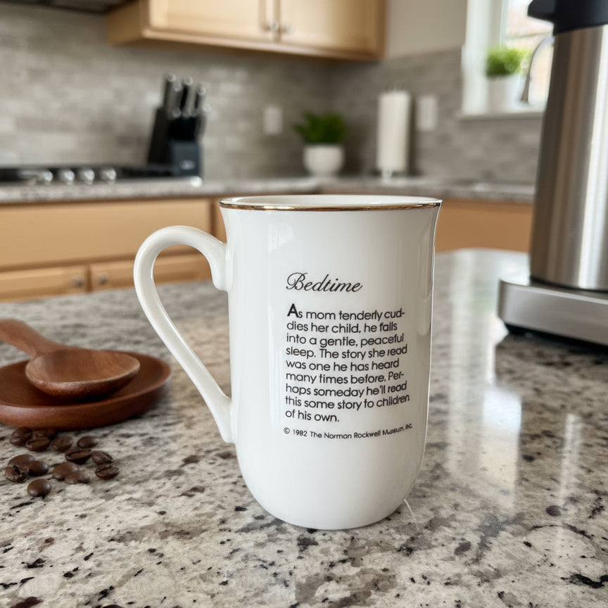 Norman Rockwell Bedtime Rockwell Museum 1982 Coffee Mug Cup 4" Tall