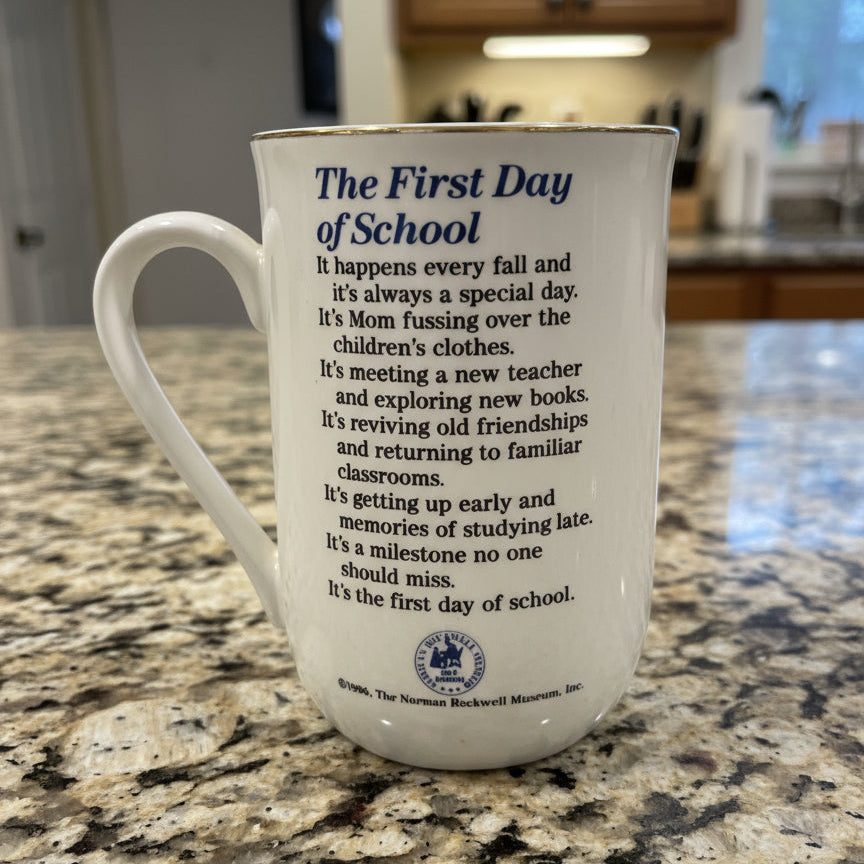 Norman Rockwell First Day Of School Rockwell Museum 1986 Coffee Mug Cup 4 1/8" Tall
