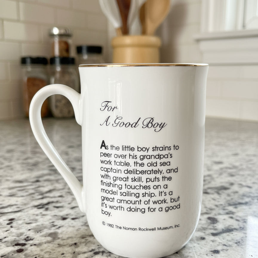 Norman Rockwell For A Good Boy Rockwell Museum 1982 Coffee Mug Cup 4 1/8" Tall