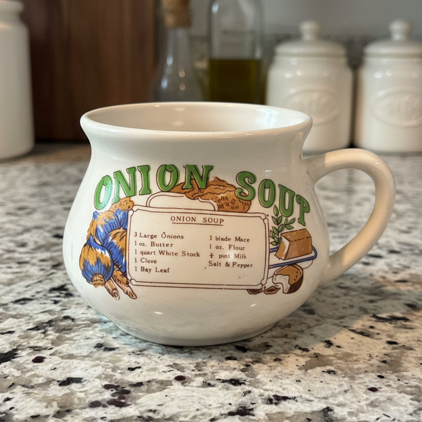 Vintage 1970s Onion Soup Recipe Ceramic Bowl Mug Cup 3.5" Tall