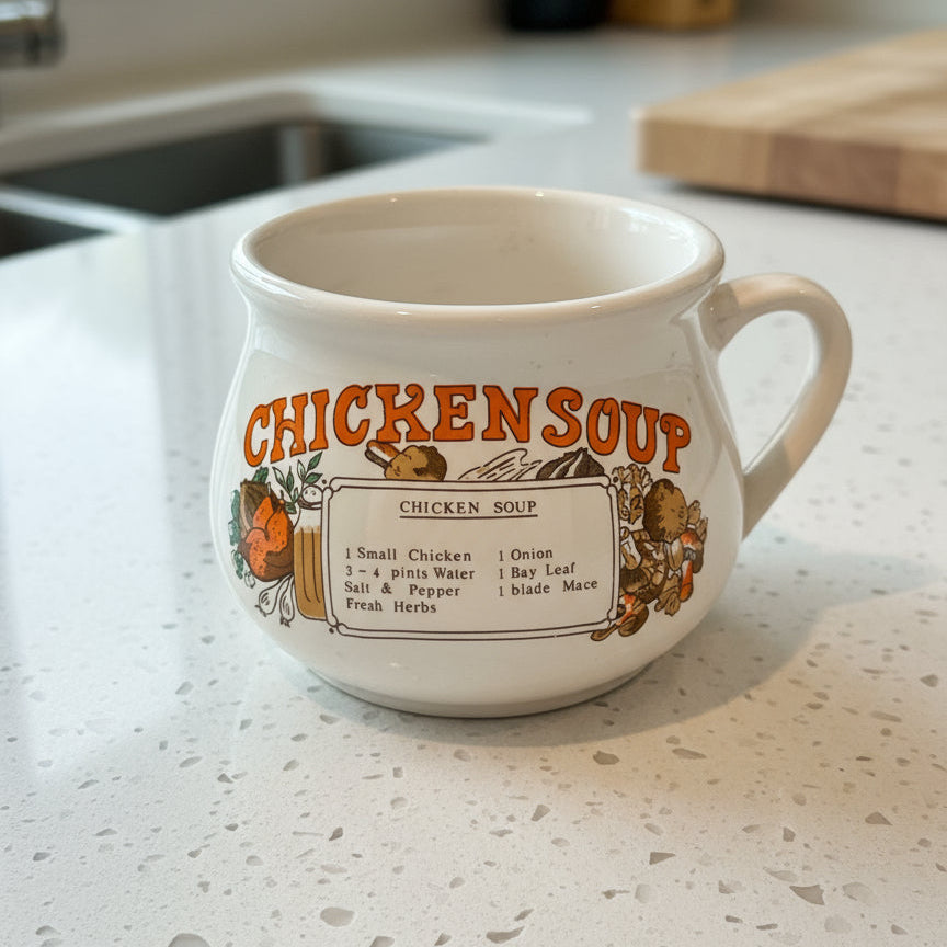 Vintage 1970s Chicken Soup Recipe Ceramic Bowl Mug Cup 3.25" Tall