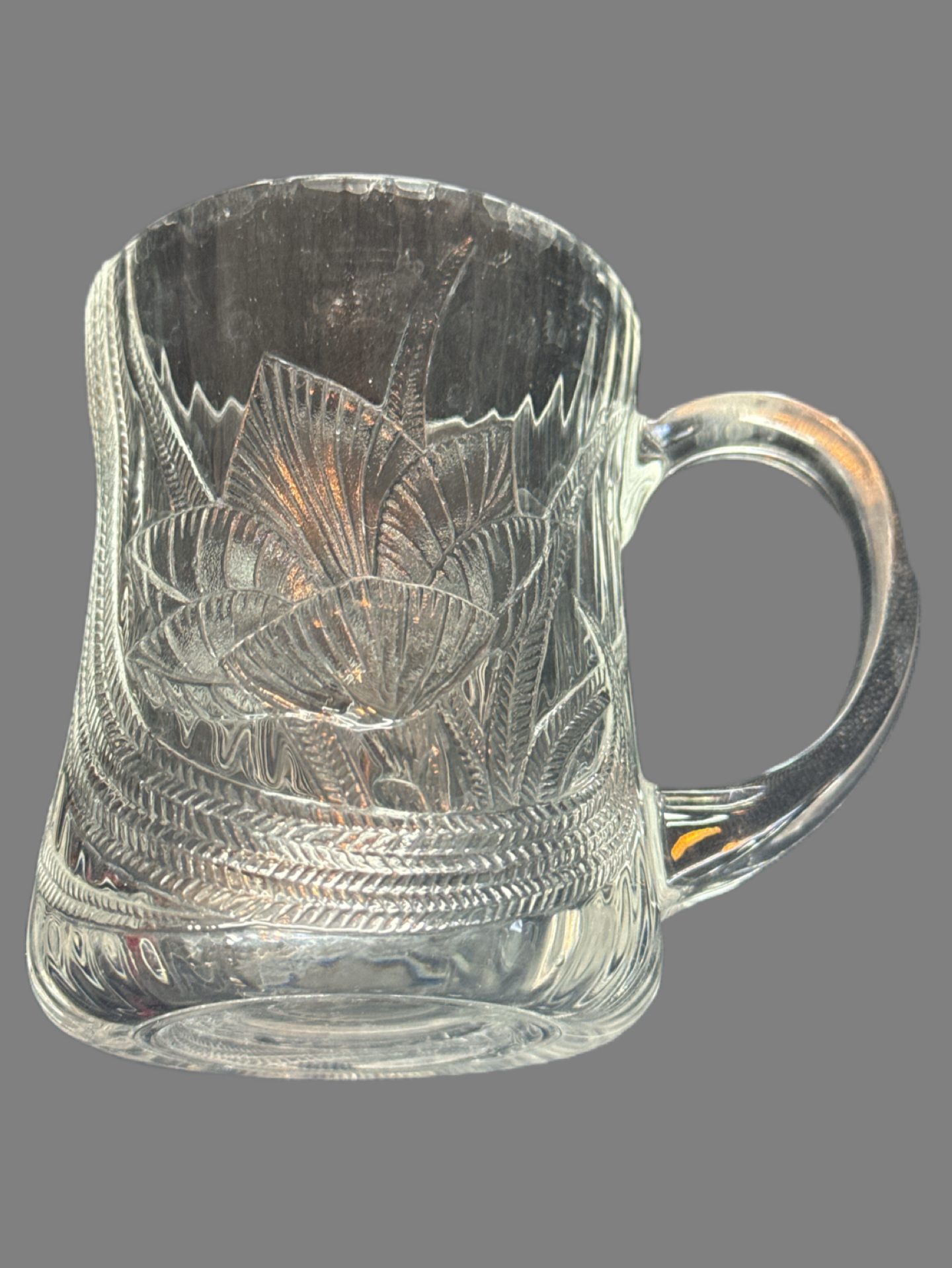 Canterbury Crocus Etched Flower Leaf Glcoloc France Glass Mug 12oz