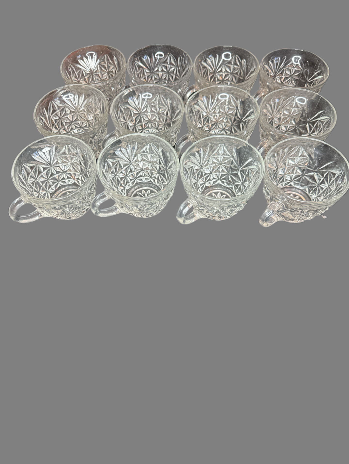 Vintage Punch Bowl with 21 Cups Clear Glass