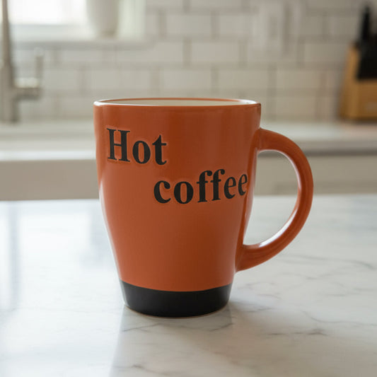 Hot Coffee Brown/Black Coffee Cup Mug With Spoon Holes 4" Tall