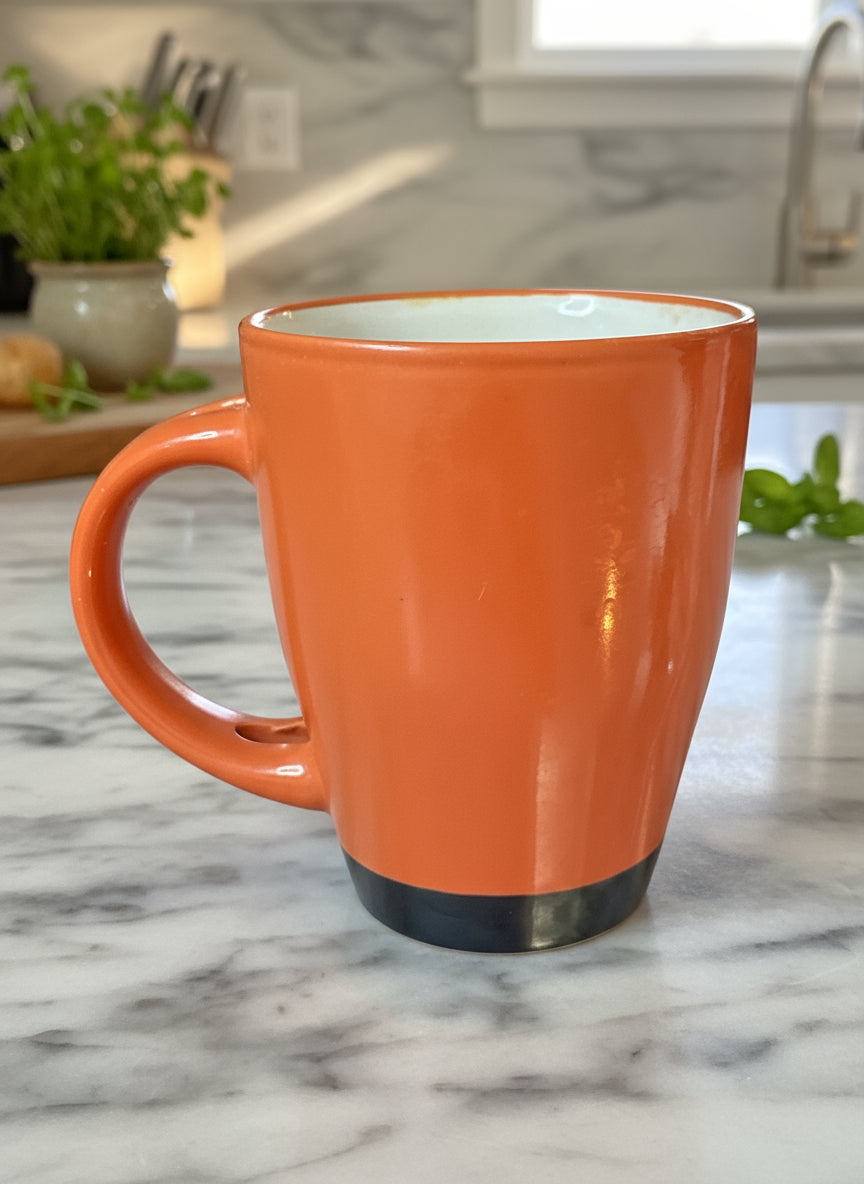 Hot Coffee Brown/Black Coffee Cup Mug With Spoon Holes 4" Tall