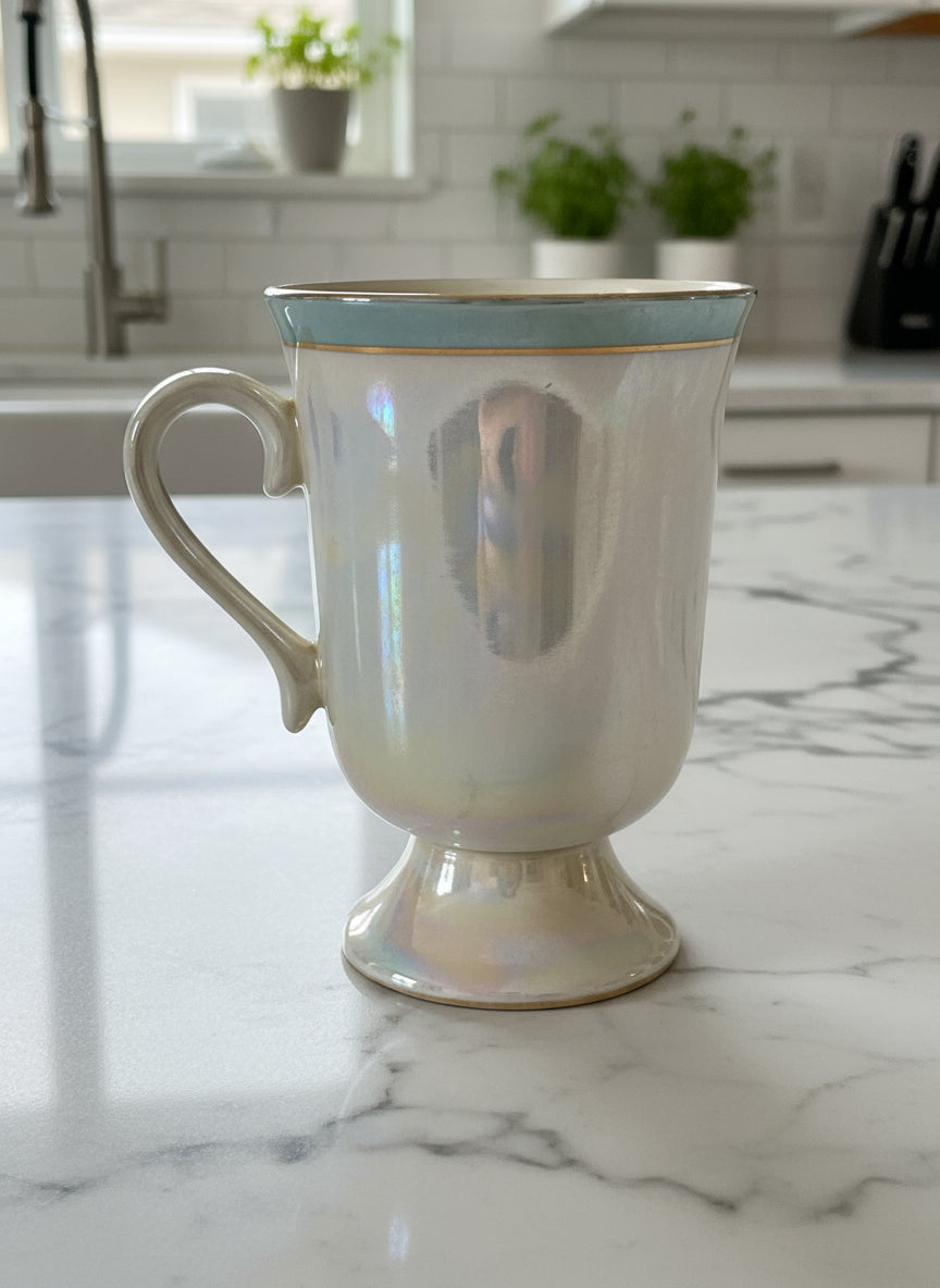 Dolphin Themed Pearlescent Finish Footed Base Coffee Mug Cup 4" Tall