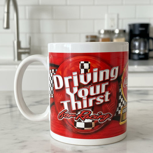Driving Your Thirst For Racing Coca Cola NASCAR Coffee Mug Cup 3 7/8" Tall
