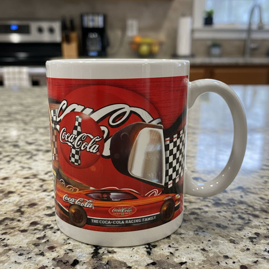 Driving Your Thirst For Racing Coca Cola NASCAR Coffee Mug Cup 3 7/8" Tall