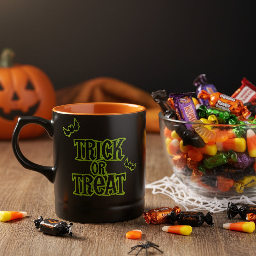 Peanuts Snoopy Jack O Lantern Trick Or Treat Orange Interior Black Coffee Mug Cup New 4" Tall