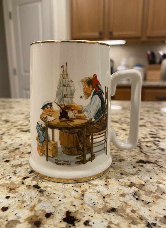 Vintage Norman Rockwell Museum 1985 Coffee Cup Mug For A Good Boy Gold Rimmed 4 3/8"