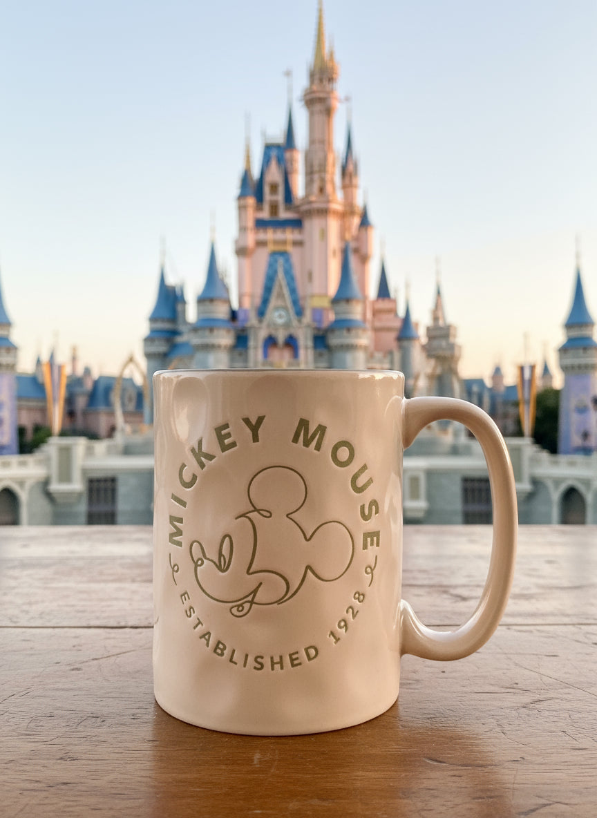 Mickey Mouse Silver Buffalo Large 4 5/8" Tall Tan Coffee Cup Mug New Disney 17oz