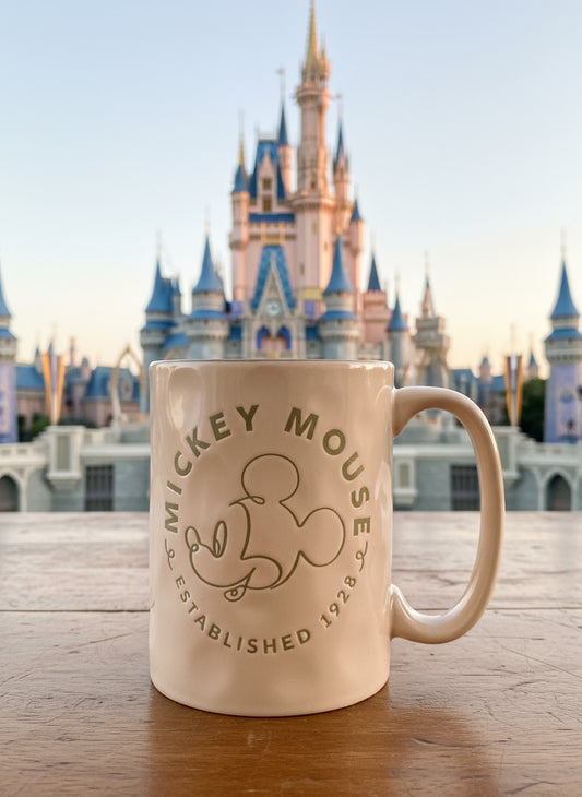 Mickey Mouse Silver Buffalo Large 4 5/8" Tall Tan Coffee Cup Mug New Disney 17oz