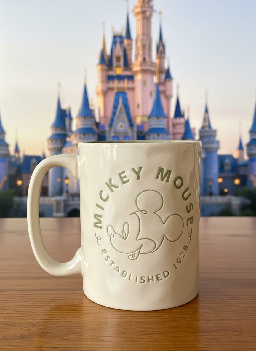 Mickey Mouse Silver Buffalo Large 4 5/8" Tall Tan Coffee Cup Mug New Disney 17oz
