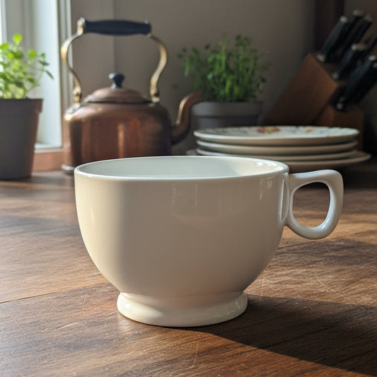 World Market White Ceramic Large Coffee Cup Mug 3 3/8" Tall x 4 5/8" Wide Footed
