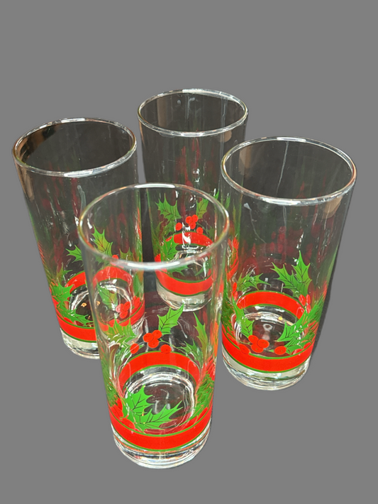 Vintage Pepsi Libbey Holly and Berries Set of 4 Drinkware Glasses 16oz Holiday