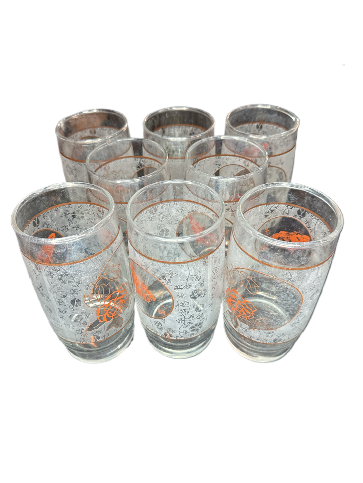 Anchor Hocking Vintage Drinking Glasses Set of 8 Butterflies Roses Frosted 2152