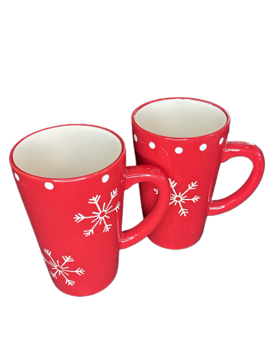 Pair of Large Jay Holiday Snowflakes Mugs