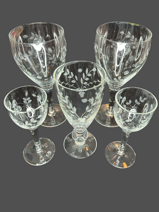 Vintage Colony Claridge Pattern Glassware Set of 5 Different Types