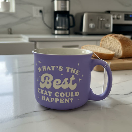 What's The Best That Could Happen Purple Soft Feel Texture Coffee Cup Mug 3.5" Tall