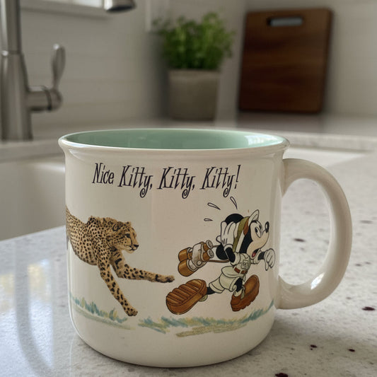 Nice Kitty, Kitty, Kitty! Mickey Mouse Disney's Animal Kingdom Coffee Cup Mug 3.5" Tall