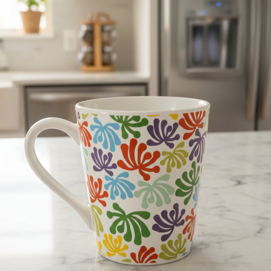 Kris Ruff Blue Harbor Collection Multi-Color Flowers Coffee Cup Mug 4 1/8" Tall