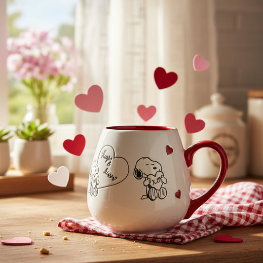 Peanuts Snoopy Gibson Coffee Cup Mug Red Interior & Handle Hearts Hugs & Kisses 4.25" Tall