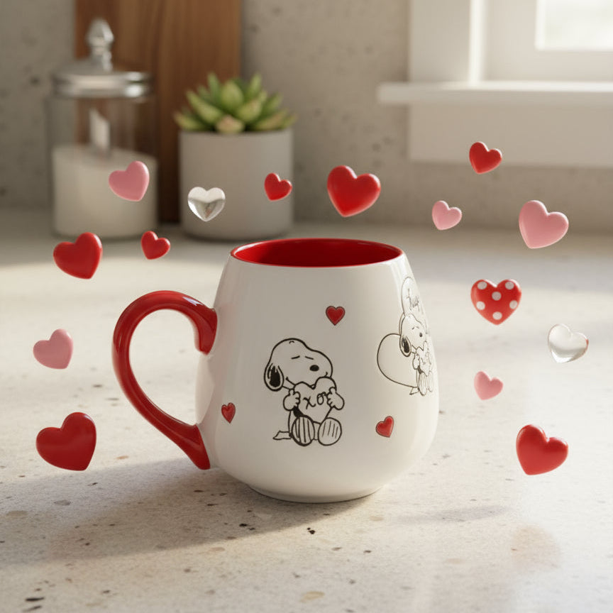 Peanuts Snoopy Gibson Coffee Cup Mug Red Interior & Handle Hearts Hugs & Kisses 4.25" Tall