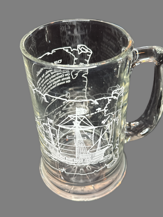 Columbus Voyage Ship Beer Santa Maria Glass Mug 500th Anniversary Vintage