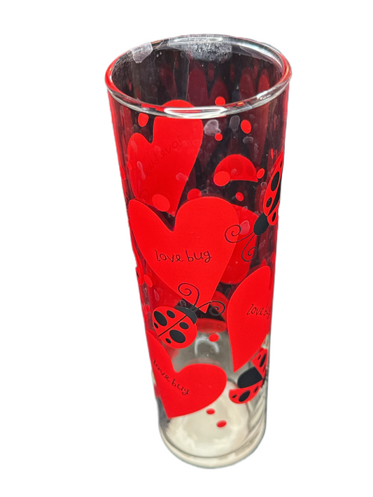 Anchor Hocking Glass Love Bug Tumbler Glass Ladybugs Hearts Valentine 6.75"