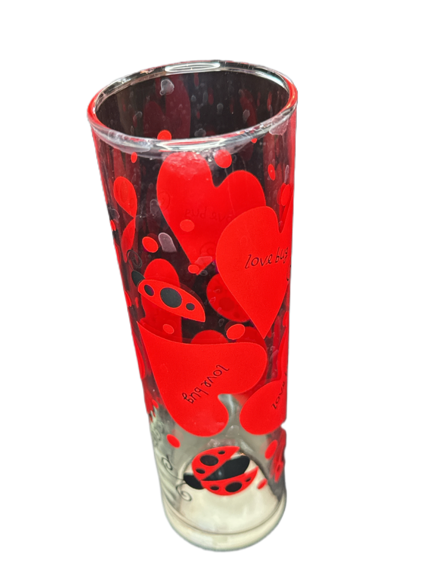 Anchor Hocking Glass Love Bug Tumbler Glass Ladybugs Hearts Valentine 6.75"