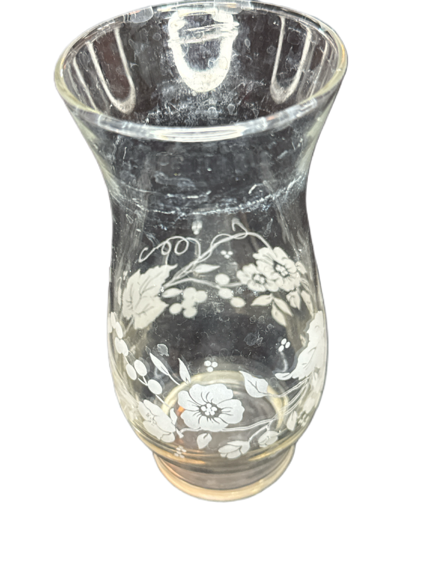 Glass Vase Etched Leaf Design 6.5" Tall.