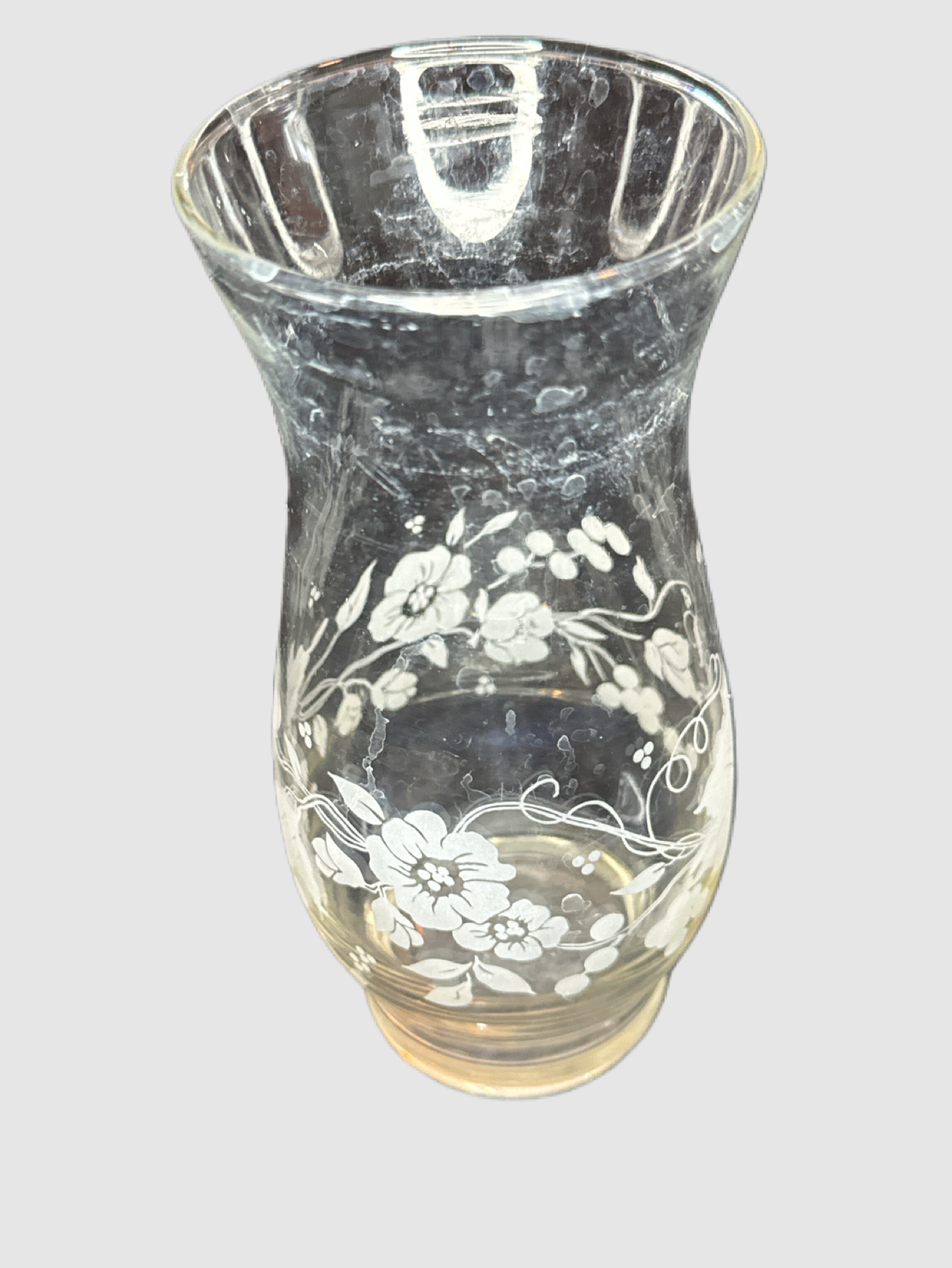 Glass Vase Etched Leaf Design 6.5" Tall.